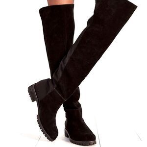 Silence + Noise Over the Knee Suede Lug Sole Boots